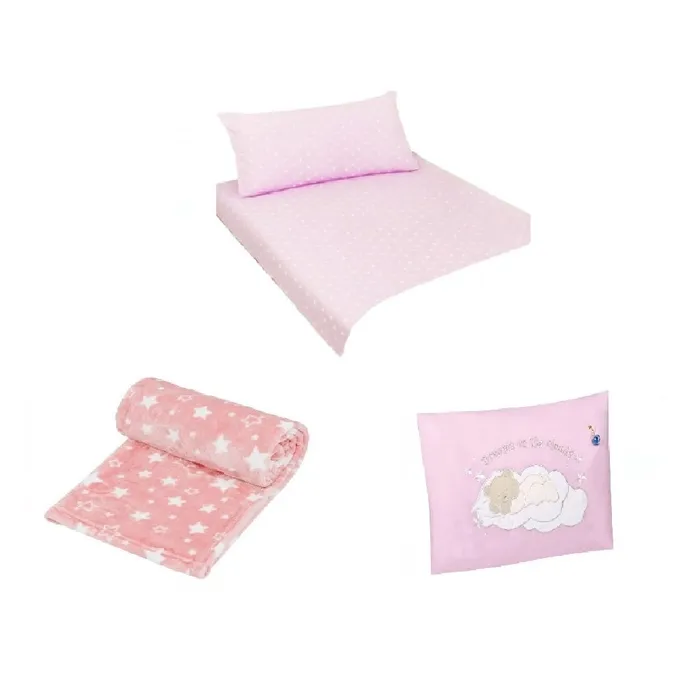 Set lenjerie si accesorii pentru patut bebe roz
