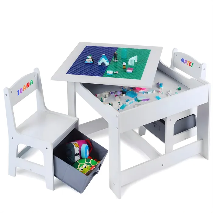 Masa pentru copii cu scaune si tabla compatibila LEGO